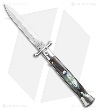 AGA Campolin 9" Swinguard Automatic Knife Brazilian Horn (5.75" Satin Dagger)