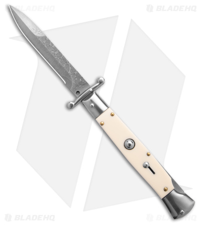AKC Swinguard 9" Auto Italian Stiletto Sim Ivory w/ Case (4" Damascus Bayonet)