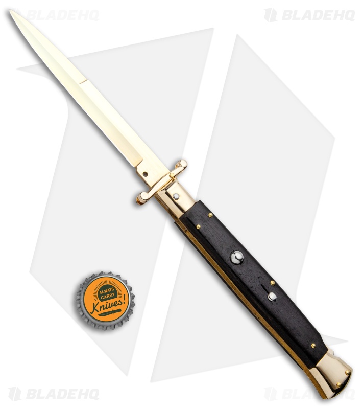 Frank B 11" Italian Stiletto Swinguard Gold Bayo- Automatic | Ebony