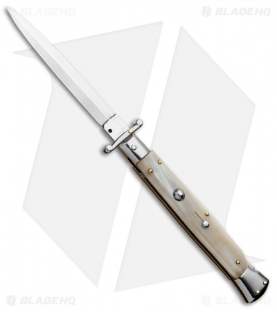 Frank B 11" Italian Stiletto Swinguard Automatic Honey Horn (5" Satin Bayonet)