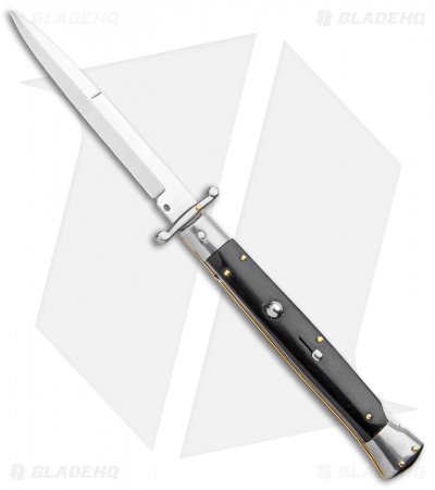 Frank B. 11" Italian Stiletto Knife  Swinguard Automatic Buffalo Horn (5" Satin)
