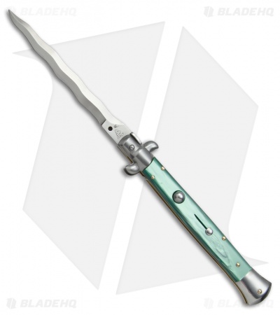 SKM AB 11" Italian Stiletto Automatic Knife Green Pearlex (5" Satin Kriss)
