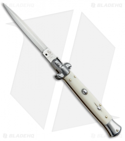 SKM AB 9" Italian Stiletto Automatic Knife Sim Ivory (3.8" Satin Dagger)