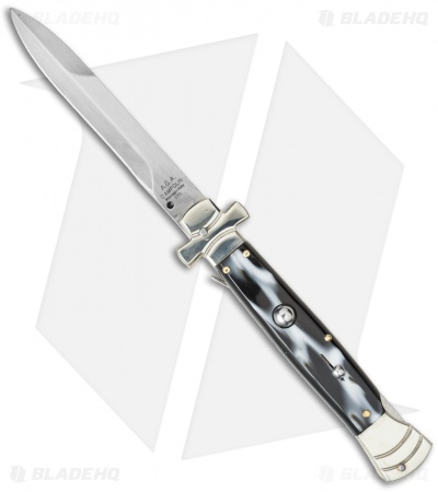 AGA Campolin 9" Maltese Cross Stiletto Automatic Knife Horn (4" Satin Bayo)