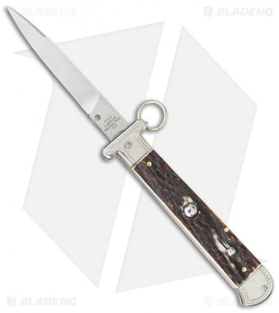 AGA Campolin 9" Francese Ring Pull Automatic Knife Stag Horn (3.7" Satin Flat)