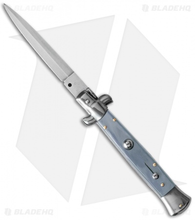 SKM 9" Italian Stiletto Automatic Knife Light Blue Pearlex (4" Satin Dagger)