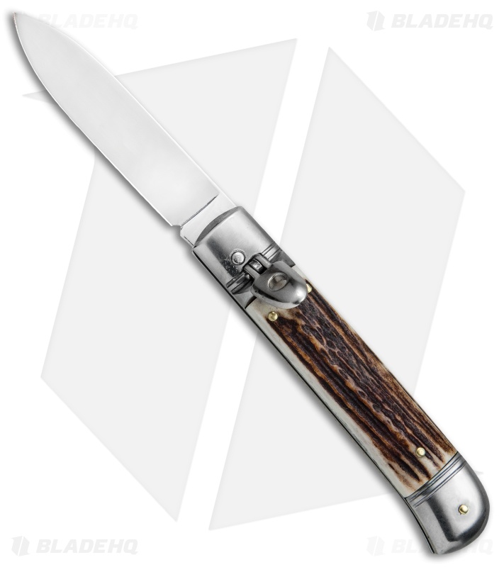 SKM Classic 8" Lever Lock Automatic Italian Knife Stag (3.2" Polish ...