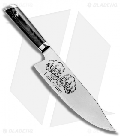 Mattia Borrani Production 8" Bowie Chef Kitchen Knife (Damascus) Keep Calm