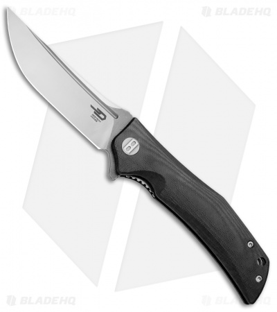 Bestech Knives Scimitar Liner Lock Knife Black G-10 (3.75" Satin, Gray)