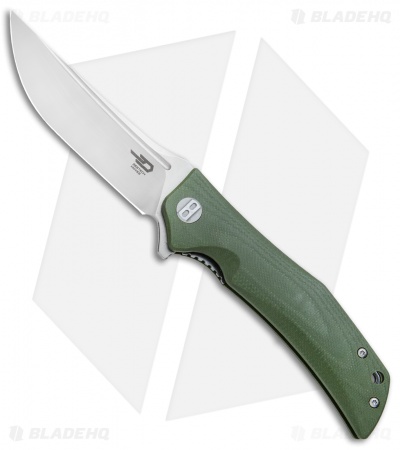Bestech Knives Scimitar Liner Lock Knife Green G-10 (3.75" Satin)
