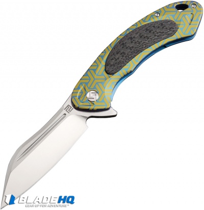 Artisan Cutlery Eterno Liner Lock Knife Green Stripe Ti/CF (3.54" Satin S35VN)