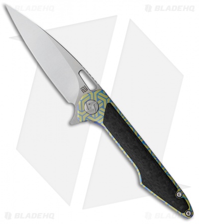 Artisan Cutlery Small Archaeo Frame Lock Flipper Knife Blue/Green CF (3