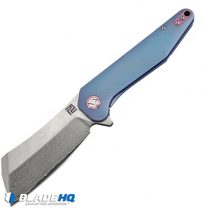 Artisan Cutlery Osprey Liner Lock Knife Blue Titanium (3.6" Damascus)