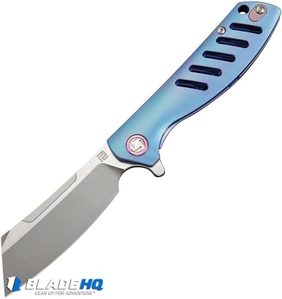 Artisan Cutlery Small Tomahawk Frame Lock Knife Blue Titanium (3" Satin M390)