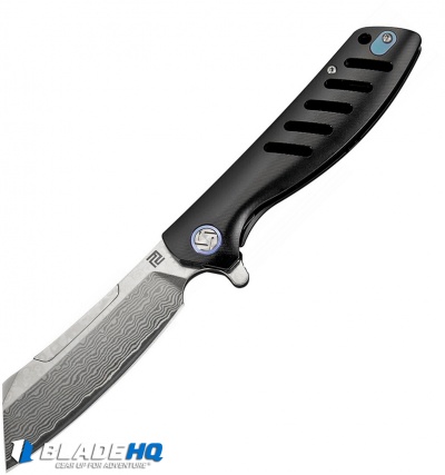 Artisan Cutlery Small Tomahawk Frame Lock Knife Black Titanium (3" Damascus)