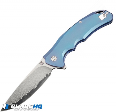 Artisan Cutlery Tradition Frame Lock Knife Blue Titanium (3.8" Damascus)