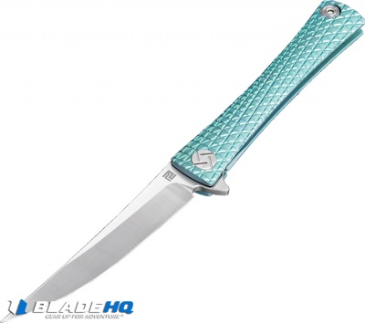 Artisan Cutlery S Waistline Liner Lock Knife Green Ti (4" Satin Bohler M390)