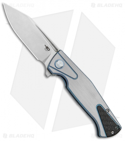 Bestech Knives Horus Folding Knife Gray/Blue Titanium/CF (3.5" SW) BT1901D