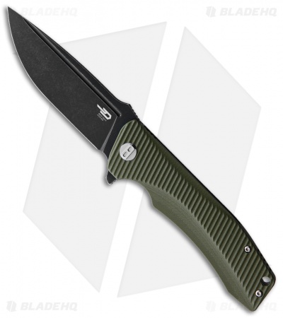 Bestech Knives Mako Liner Lock Knife Milled Green G-10 (3.75" D2 Black)
