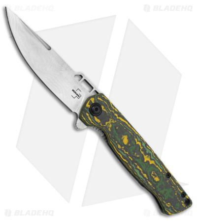 Boker ME 109 Damast Flipper Knife Toxic Storm CF (3.4" Messerschmitt Damascus)