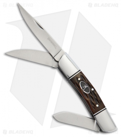 Browning Triple Edge Traditional Pocket Knife 3.75" Brown Jigged Bone