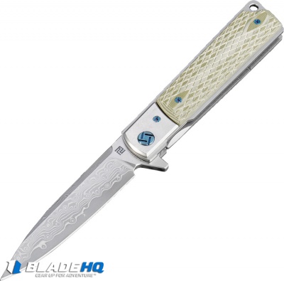 Artisan Cutlery Classic Liner Lock Knife Textured Green G-10 (3.8" Damascus)