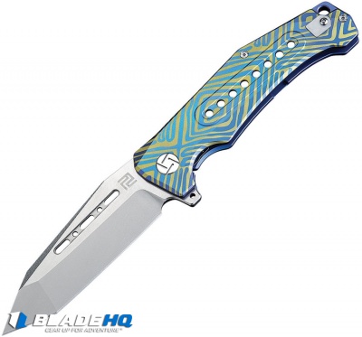 Artisan Cutlery Jungle Frame Lock Knife Blue/Gold Titanium (3.8" Stonewash)