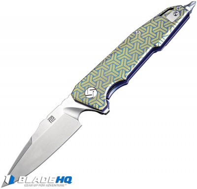 Artisan Cutlery Predator Frame Lock Knife Gold/Blue Ti (3.75" Stonewash S35VN)