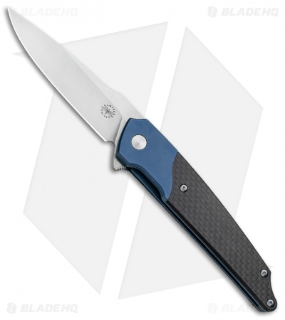 Amare Knives Pocket Peak Liner Lock Knife Blue/Carbon Fiber (3.5" Satin)