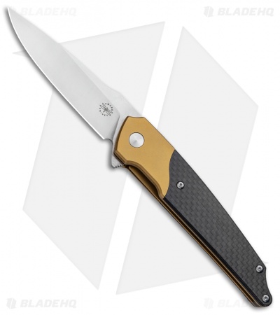 Amare Knives Pocket Peak Liner Lock Knife Gold/Carbon Fiber (3.5" Satin)