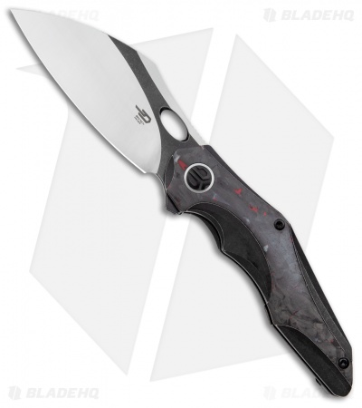 Bestech Nogard Frame Lock Knife Titanium/Red Marble CF (3.3" Two Tone)