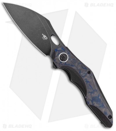 Bestech Knives Nogard Frame Lock Knife Ti/Blue Shredded CF (3.4" Black)