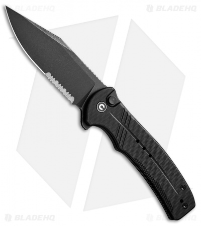 CIVIVI Cogent Button Lock Flipper Knife Black G-10 (3.5" Black Serr) C20038E-1