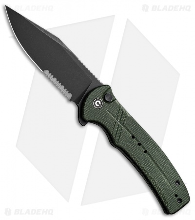 CIVIVI Cogent Button Lock Knife Green Micarta (3.5" Black Serr) C20038E-4