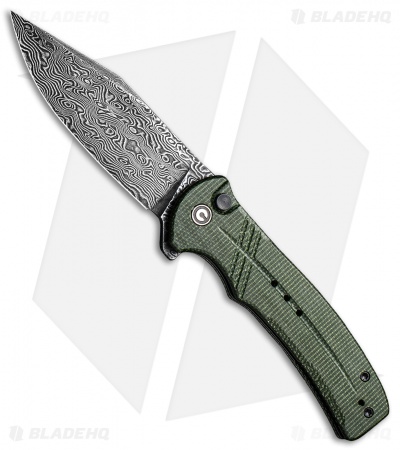 CIVIVI Cogent Button Lock Knife Green Micarta (3.5" Damascus) C20038D-DS1