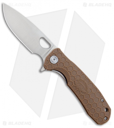 Honey Badger Knives Medium Flipper Drop Point Tan FRN (3.25" Satin) HB1012