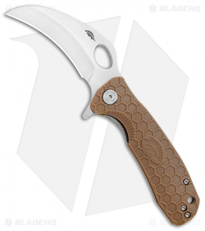 Honey Badger Knives Medium Flipper Hawkbill Tan FRN (3" Satin)  HB1122