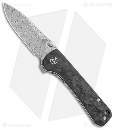 QSP Hawk Liner Lock Knife Shredded Carbon Fiber (3.3" Damascus) QS131-E