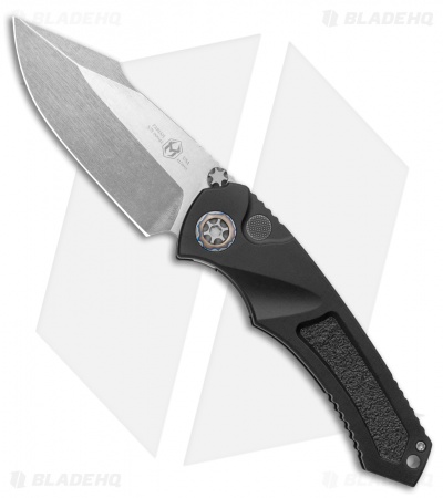 Heretic Knives Pariah Automatic/Manual Knife Black w/ Grip Insert (3" Stonewash)