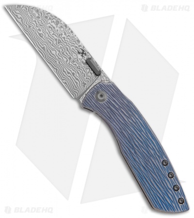 Kansept Knives Convict Frame Lock Knife Titanium Woodgrain (3.3" Damascus)*DISC*