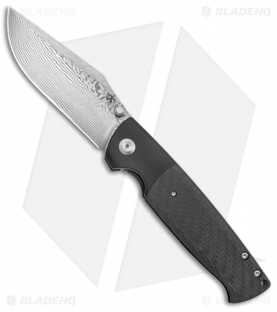 Kansept Knives Shikari Frame Lock Knife Black Ti/Carbon Fiber (4" Damascus)