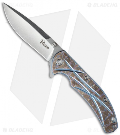 Kizer Ki4421A2 Frame Lock Knife Blue Anodized (3.25" Stonewash)