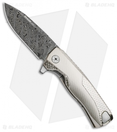 LionSteel ROK Integral Frame Lock Knife Gold Titanium (3.4" Damascus)