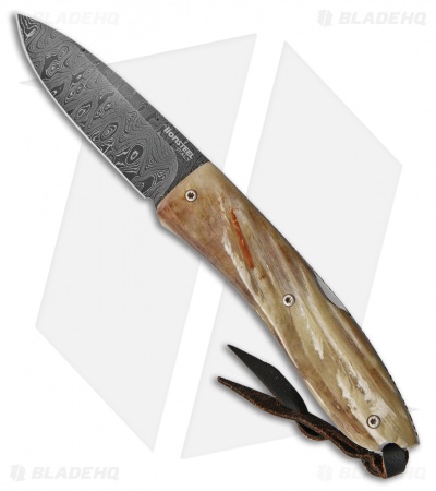 LionSteel Opera Gentleman's Lock Back Knife Ram Horn (2.875" Damascus)
