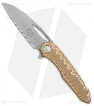 Microtech Sigil MK6 Frame Lock Knife Brass w/Damascus Insert (3.75 ...