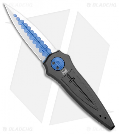 Paragon Warlock Knife Black Aluminum Cross/Shield/Sword (3.9" Blue Sorcerer)