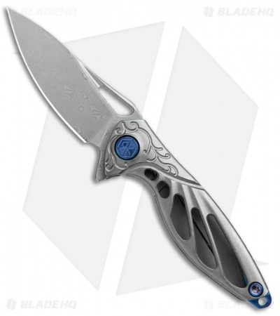 Rike Knife Hummingbird Mini Flipper Knife Gray Titanium (1.5" Damascus)