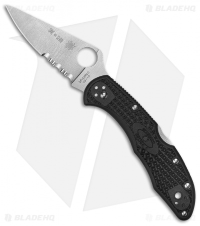 Spyderco Rescue 3 Thin Blue Line Knife Black FRN (3.6" Serr Satin) C14FSBKBL3