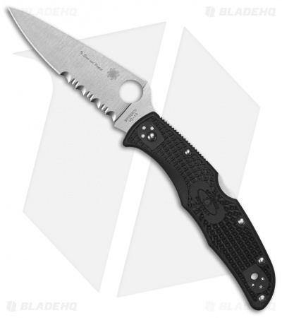 Spyderco Endura 4 Thin Blue Line Knife Black FRN (3.75" Serr Satin) C10FPSBKBL