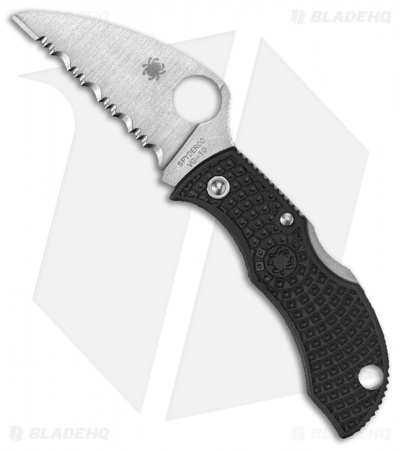 Spyderco ManBug Wharncliffe Lockback Knife Black FRN (1.9" Serr Satin) MBKWS